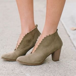Stay True Scalloped Detail Booties Olive